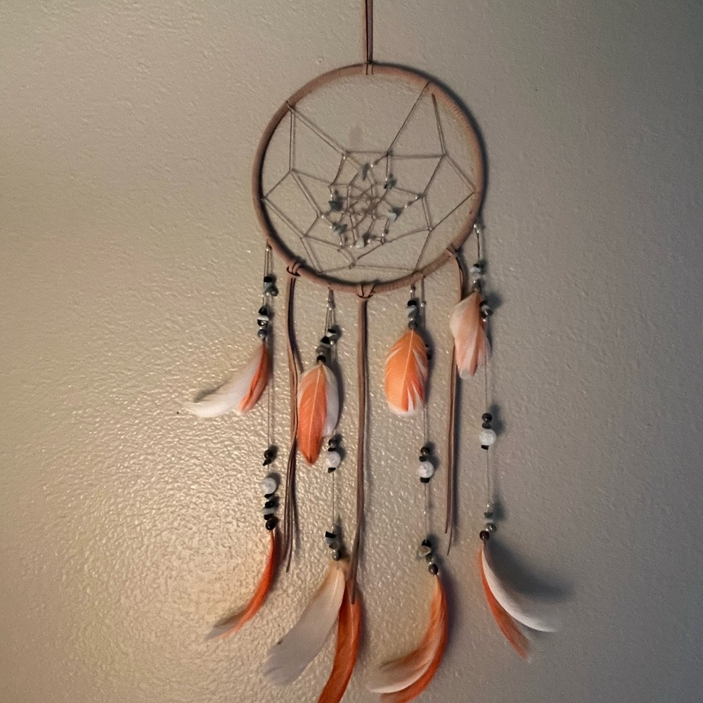 Handcrafted Dreamcatcher with  Cockatoo Feathers and Agates 8" x 25"